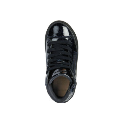 GEOX sötétkék lakkbőr, fűzős+cipzáras, polárbélelt cipő 