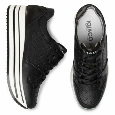Igi&Co fekete, fűzős női kényelmi cipő